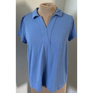 J. Jill Wearever Collection V-Neck Short Sleeve Blouse Blue Petite S